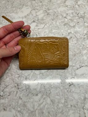 Embossed Leather Zip Wallet - Mustard Brown